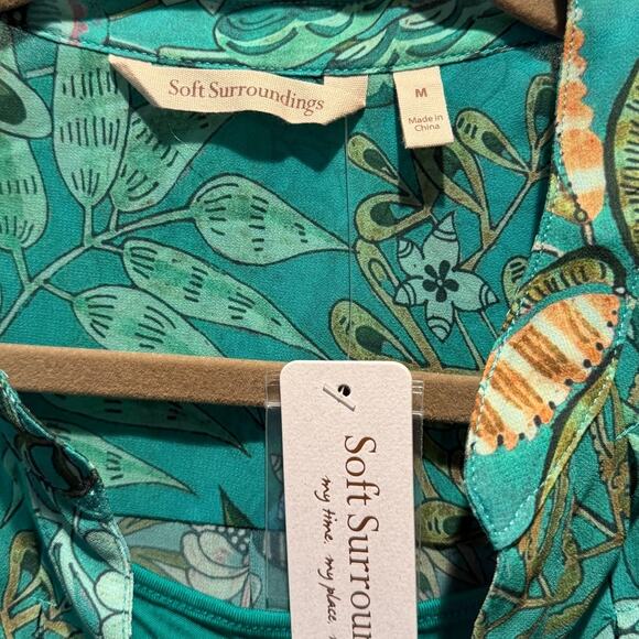 SOFT SURROUNDINGS NWT Green Luau Garden Button Front Shirt w/ Cami Dusted Blue M - Picture 6 of 10